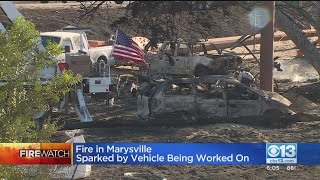 Fire In Marysville Sparked By Vehicle Being Worked On [upl. by Akeber293]