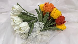 Crochet Tulips  Crochet Bridal Flower Bouquet  Beginner Friendly  DIY Wedding Bouquet 💐 [upl. by Eixor]