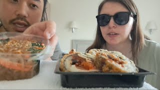 ASMR BIBIMPAP JAPCHAE amp TUNA ONIGIRI EATING SOUNDS [upl. by Ellennej]