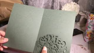 How to create this Laser Cut Pocket Fold Wedding Invitation with your Cameo or Cricut [upl. by Rafaellle775]