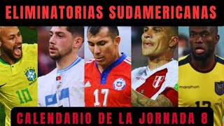 CALENDARIO DE LA JORNADA 8  Eliminatorias Sudamericanas rumbo al MUNDIAL 2026 [upl. by Aronle279]