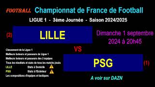 LILLE  PSG  3ème journée de Ligue 1  Stats infos pronos  Football saison 20242025 [upl. by Marigolde]