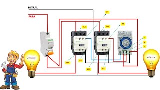 Theben SUL 181h Timer Installation Circuit on Two Lamps Using Two Contactors [upl. by Hakkeber235]