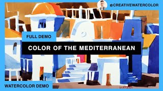 COLOR OF THE MEDITERRANEAN ☀️🌇 Abstract Watercolor Painting Demonstration Relaxing Painting Demo [upl. by Imalda673]