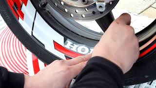 Instructions for installing kit reflective decals FIRE on the rim of the disc motorcycle Honda [upl. by Ahsitauq]