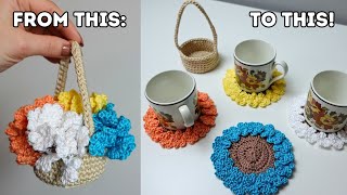 Crochet Flower Coaster with Basket Tutorial 🌸 Brunaticality Crochet [upl. by Nester]