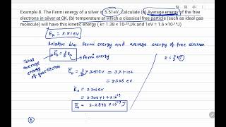 Example 8 The Fermi energy of a silver is 551eV Calculate a Average energy of the free electron [upl. by Helas826]