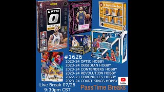 0726  202324 OPTIC CONTENDERS OBSIDIAN  6 Box Hobby Mix 1626 LIVE BREAK [upl. by Kcirdez]