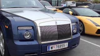 Rolls Royce Phantom Drophead Walkaround in Vienna  other supercars Murcielago F430 Gallardo [upl. by Nerw]