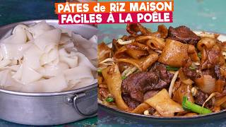 Pâtes de riz maison fabriquées à la poêleTechnique facile  Recette des pâtes sautées au bœuf 干炒牛河 [upl. by Yhprum]