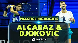 Carlos Alcaraz amp Novak Djokovic Practice Highlights amp Full Set  Nitto ATP Finals 2023 [upl. by Cain517]