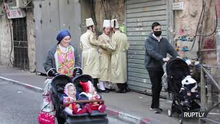 Orthodox Jews Celebrate Purim on streets of Jerusalem [upl. by Aoniak]