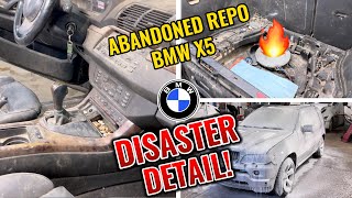 Deep cleaning extremely dirty abandoned BMW X5  Satisfying DISASTER Car Detailing Restoration [upl. by Uhn657]