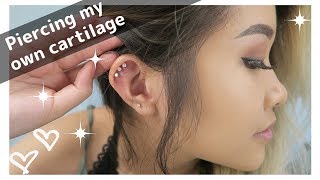 Piercing my triple cartilage AT HOME [upl. by Aryas756]