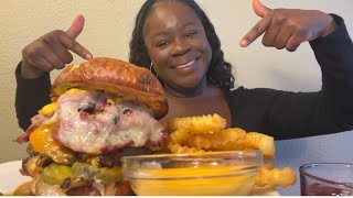 Now THIS is how to make a burger Mukbang Pastrami Mushroom Burger [upl. by Omle]