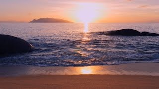 4K ASMR PERFECT SUNSET 60min Ocean Waves Beach Sunset  No Loop [upl. by Remo]