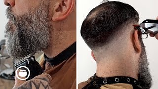 Two Legendary Barbers Transform Handsome Client  Beardbrand Studio [upl. by Lebazi351]