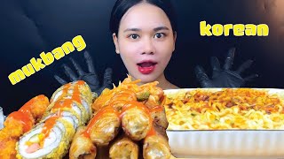 ASMR MUKBANG  SPICY NOODLES FRIED KIMBAP SPRING ROLL CHICKEN BALL KIMCHI [upl. by Shear]