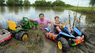 Using tractors to throw HUGE rock into water  Tractors for kids [upl. by Yatnohs]