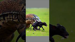 Black cow vs Komodo dragon fight for bay cow komodo calf cowcalf animals animalbattle pets [upl. by Roath]