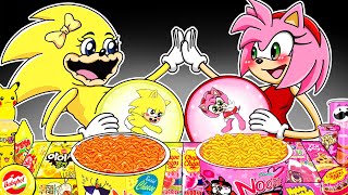 SHIN SONIC TAPES  Super Sonic Pregnant amp Amy Pregnant Convenience Store YELLOW PINK Food Mukbang [upl. by Nylirrej723]