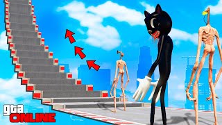 WIE WEIT TREPPEN STEIGEN SIREN HEAD UND CARTOON CAT  EXPERIMENTE IN GTA 5 ONLINE [upl. by Adlemi]