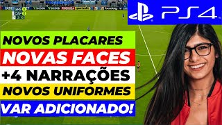 🔵 PS4 NOVO PES 2021 PATCH 2025 COM 4 NARRAÇÕES VAAR PLACARESESTÁDIOS FACES TATUAGENS pes2021 [upl. by Ayota]