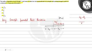 The radius of gyration of rod of length \ L \ and mass \ M \ about an axis perpendicular to [upl. by Eimac856]