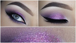 Easy purple eyeshadow makeup tutorial  Glitter [upl. by Ahsiemak]