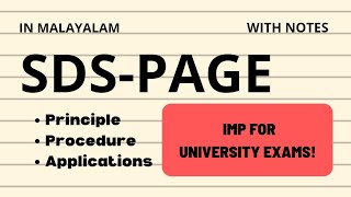 SDSPAGE principle procedure and applications in Malayalam  Learn In [upl. by Irdua139]