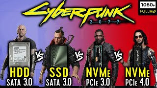 HDD vs SSD vs NVMe 30 vs NVMe 40  Cyberpunk 2077  Loading Times [upl. by Tiffa]