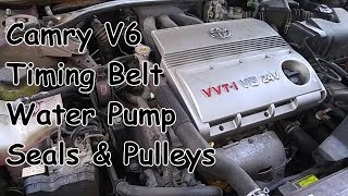 Toyota Camry V6 3MZFE Timing Belt Water Pump Seals amp Pulleys Replacement [upl. by Levinson]