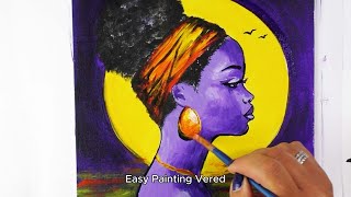 Black African Lady  POP ART Colorful Painting  Acrylic Painting Tutorial [upl. by Hakceber447]