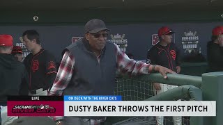 Former Giant 2 time World Series champ Dusty Baker throws at first pitch at Sutter Health Park [upl. by Elsworth]