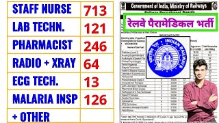 RAILWAY PARAMEDICAL RECRUITMENT 2024  POST 1376  RRB STAFF NURSE LAB TECH PHARMACIST VACANCY 2024 [upl. by Zanlog]