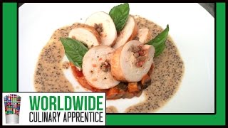 Chicken RouladeGrainy Mustard Sauce bed of Ratatouille How to use Caul Fat Crepinette de Poulet [upl. by Neeoma842]