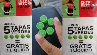 5 tapas verdes igual a 1 líquido gratis Promoción tapas coca cola [upl. by Ahsiken]