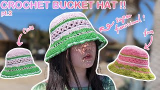 Pt2  Easy Crochet Raffia Bucket Hat👒🌞  Free Pattern Beginner Friendly StepbyStep Tutorial [upl. by Ellebyam558]