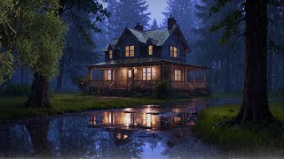 🔴HEAVY RAIN ON THE ROOF of cabin in the forest  Deep Rainstorm Ambience Nonstop rain sounds 247 [upl. by Jehias]