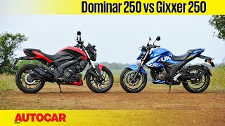 Bajaj Dominar 250 vs Suzuki Gixxer 250  Different strokes  Comparison  Autocar India [upl. by Abekam]