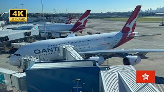 QANTAS A380 QF127 Economy Class  Sydney to Hong Kong  VHOQL Old Interior  Hard Landing 4K [upl. by Draned705]