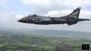 Cockpit view from RN Sea Harrier jumpjet flying lowlevel over Topsham [upl. by Meehahs938]