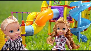 Elsa and Anna toddlers at the soft play area with Barbie Chelsea amp friends [upl. by Salinas252]