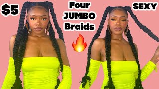 4 JUMBO BRAIDS w Kanekalon hair  CHEAP amp EASY [upl. by Shurwood]