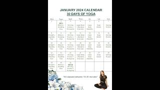 JANUARY 2024 CALENDAR  30 DAYS OF YOGA yoga [upl. by Adnerad782]