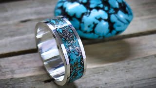 How to make a silver and turquoise inlay ring without a lathe [upl. by Eilsil322]