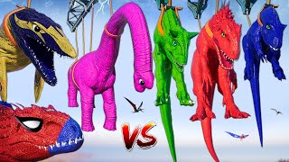 SpiderMan Mosasaurus vs COLORFUL BIG TREX amp Spinosaurus Dinosaurs Fight Jurassic World Evolution 2 [upl. by Aubry469]