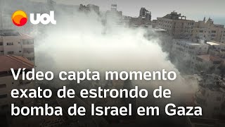 Ataque de Israel Vídeo capta momento de estrondo de foguete israelense e explosão em Gaza [upl. by Dudley]