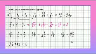 DZIAŁANIA NA UŁAMKACH  proste zadania 1 dla klasy piątej i szóstej [upl. by Nyrac]