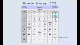 Kalender Jawa Bulan April 2023 Lengkap [upl. by Hasila]